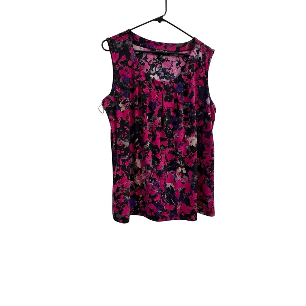 Kasper 1X Sleeveless Pleated Blouse Pink Purple Abstract Career Top Plus Size
